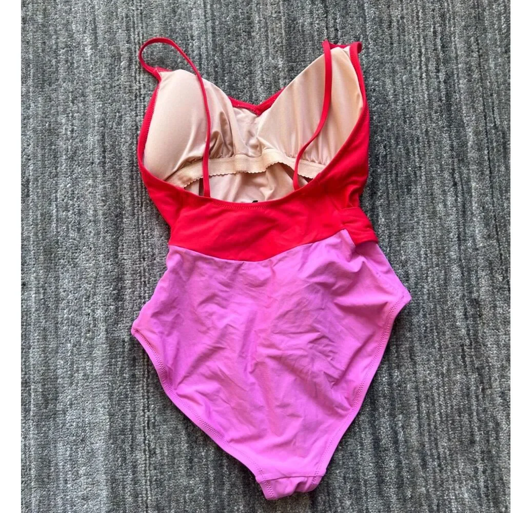 J. Crew Belted colorblock one-piece swimsuit bathing suit Sz 8